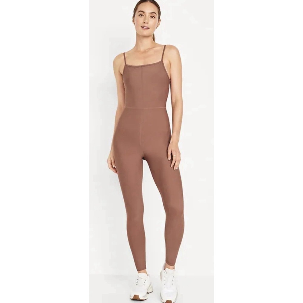 Old Navy Active Womens Powersoft Pink Taupe Jumpsuit Wicking Bodysuit Size L EUC